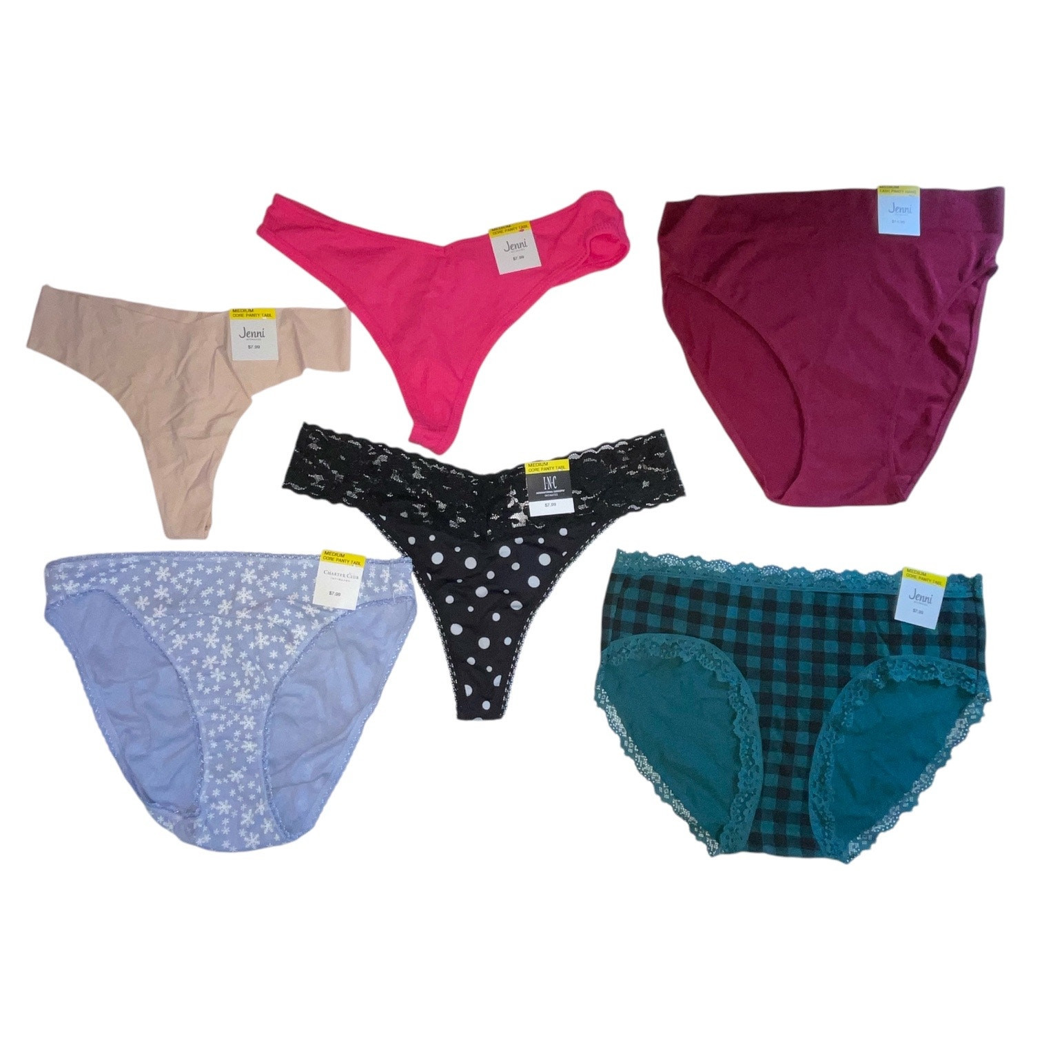 Jenni INC & Charter Club Women’s Panties6 Pairs Different Styles & Colors Size M