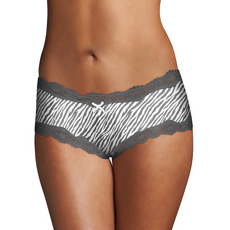 Maidenform Women’s Cheeky Scalloped Lace Hipster Gray/White Zebra Stripe M/6 NWT