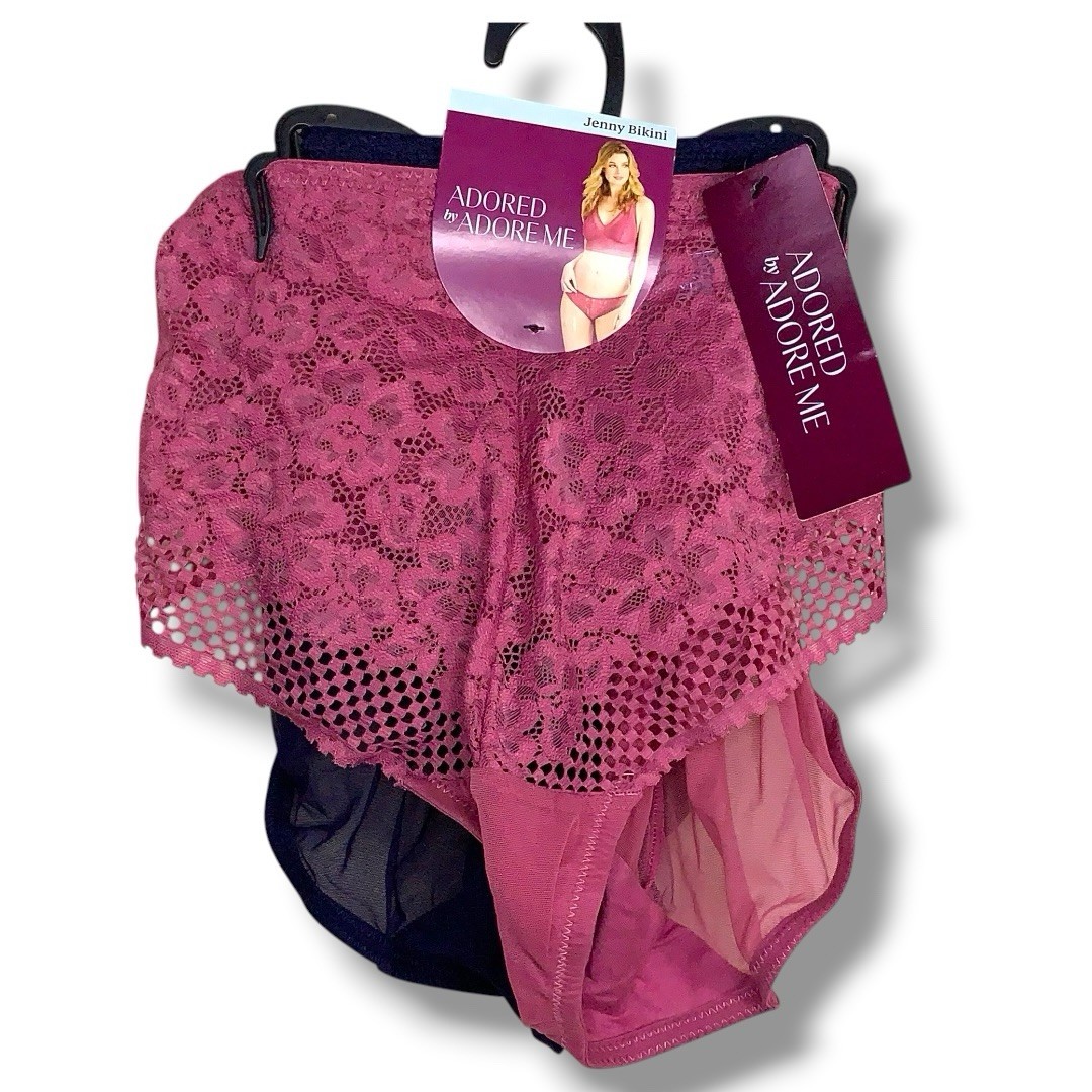 New 3x Adore Me Jenny Bikini Panties Set Of 2 Navy Blue Pink Lace Gift NWT
