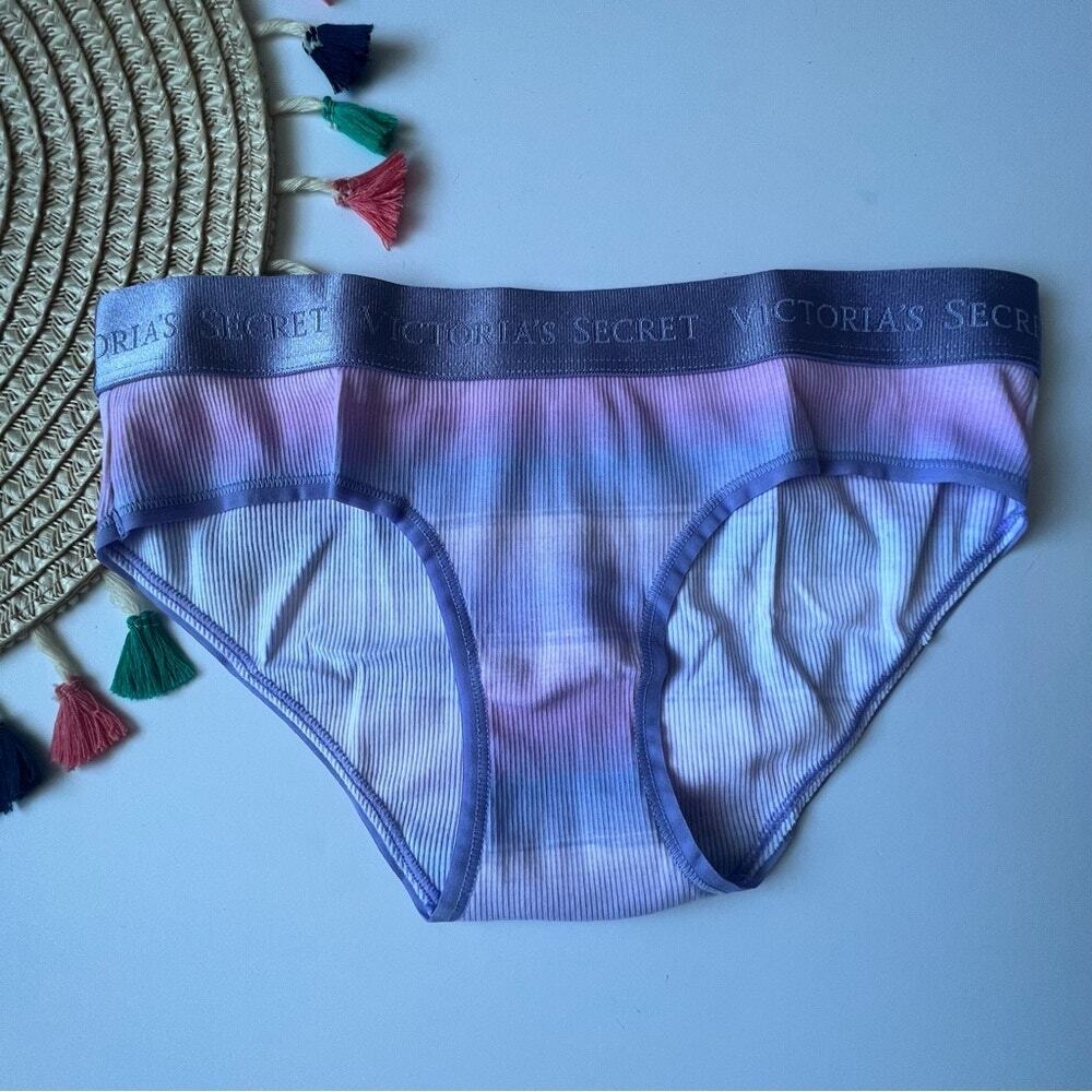 Victoria’s Secret Logo Cotton Hiphugger Panty Pink Ombre Stripe XS NEW
