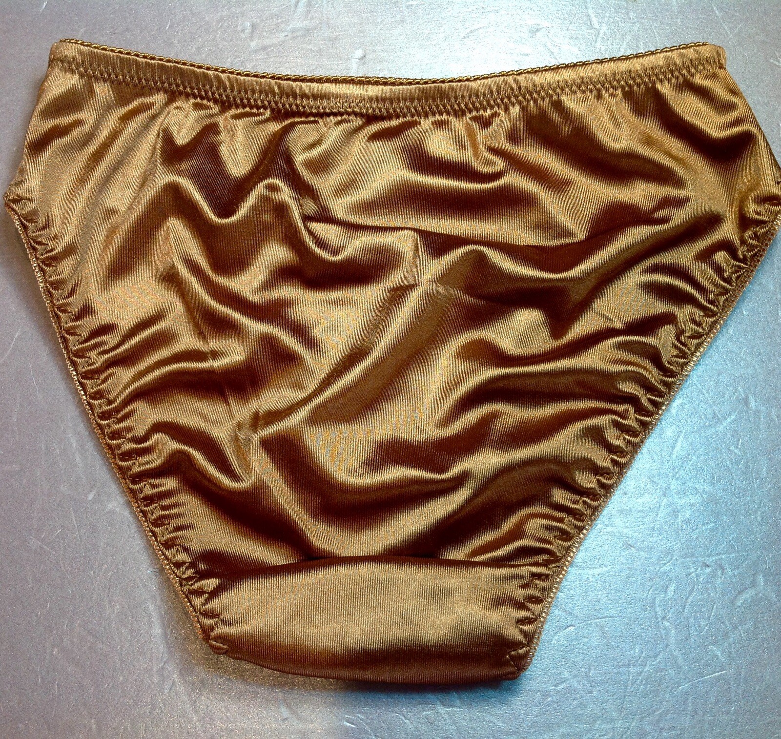 Women Panties Bikinis GRACE Size XL.Brown Bronze Satin W/Decoration Elastic