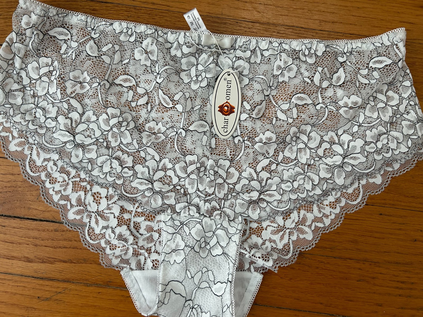 WomensXL/2XL White Lace High Waisted Panties Seamless Black Contrast Trim Briefs