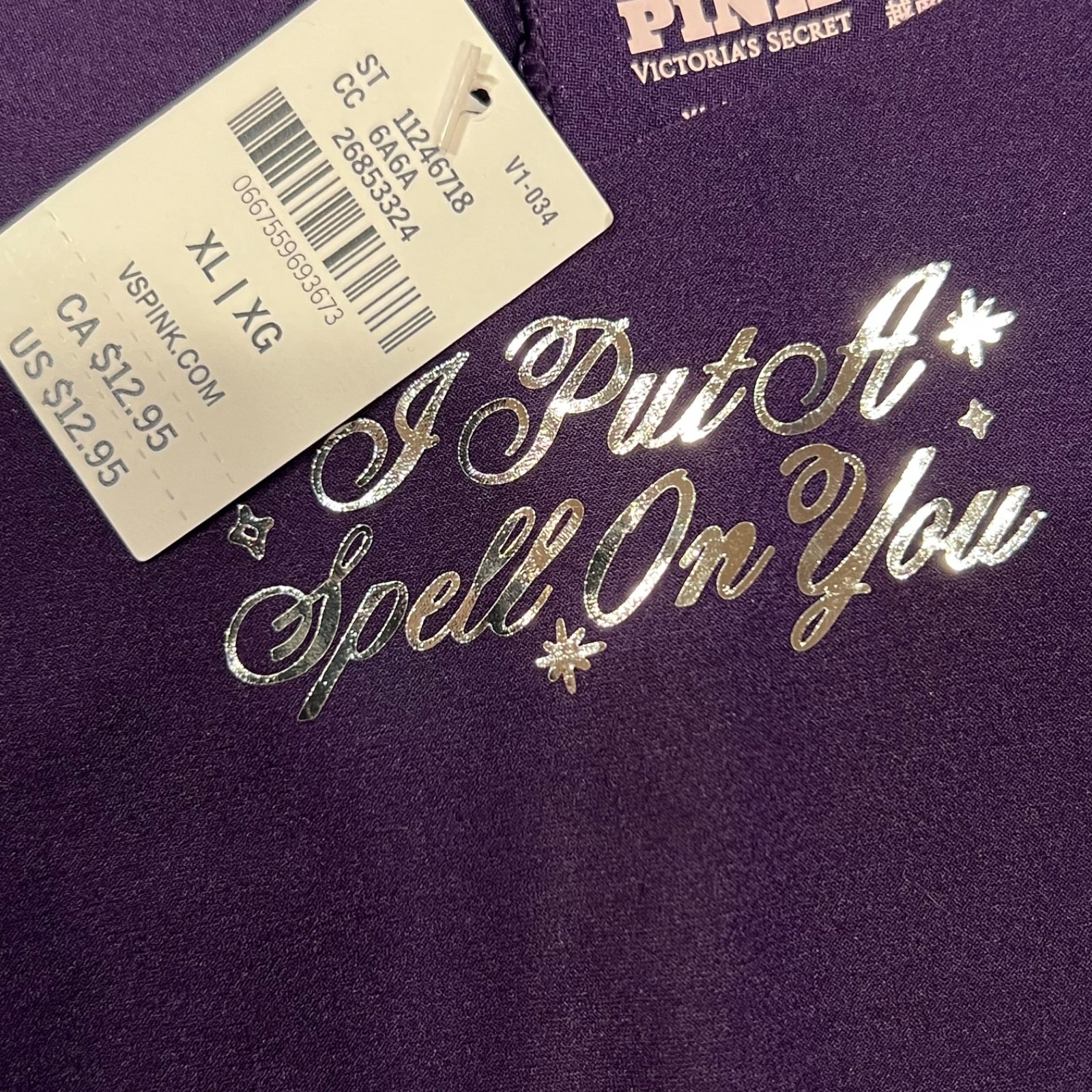 NWT VICTORIA’S SECRET PINK Cheeky Pantie Sz M-XL-XXL Purple Silver Halloween