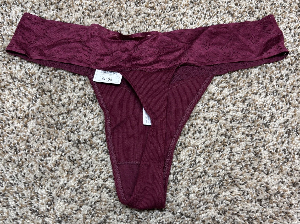 Auden Burgundy Cotton Blend Thong. Size: S (4-6).