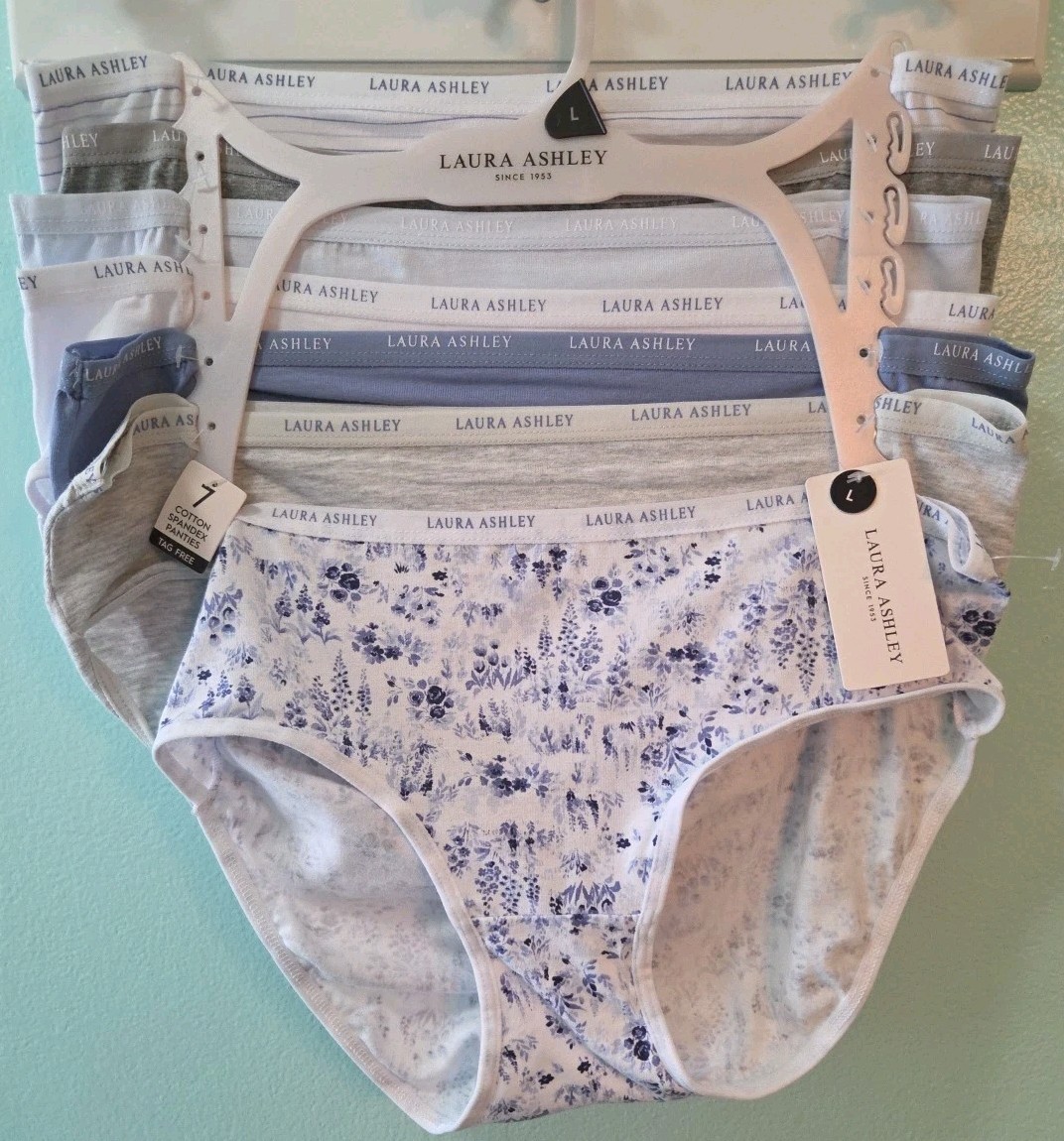 NWT Laura Ashley 7 PAIRS SZ Large Cotton Spandex Panties Assorted Tagless L59540