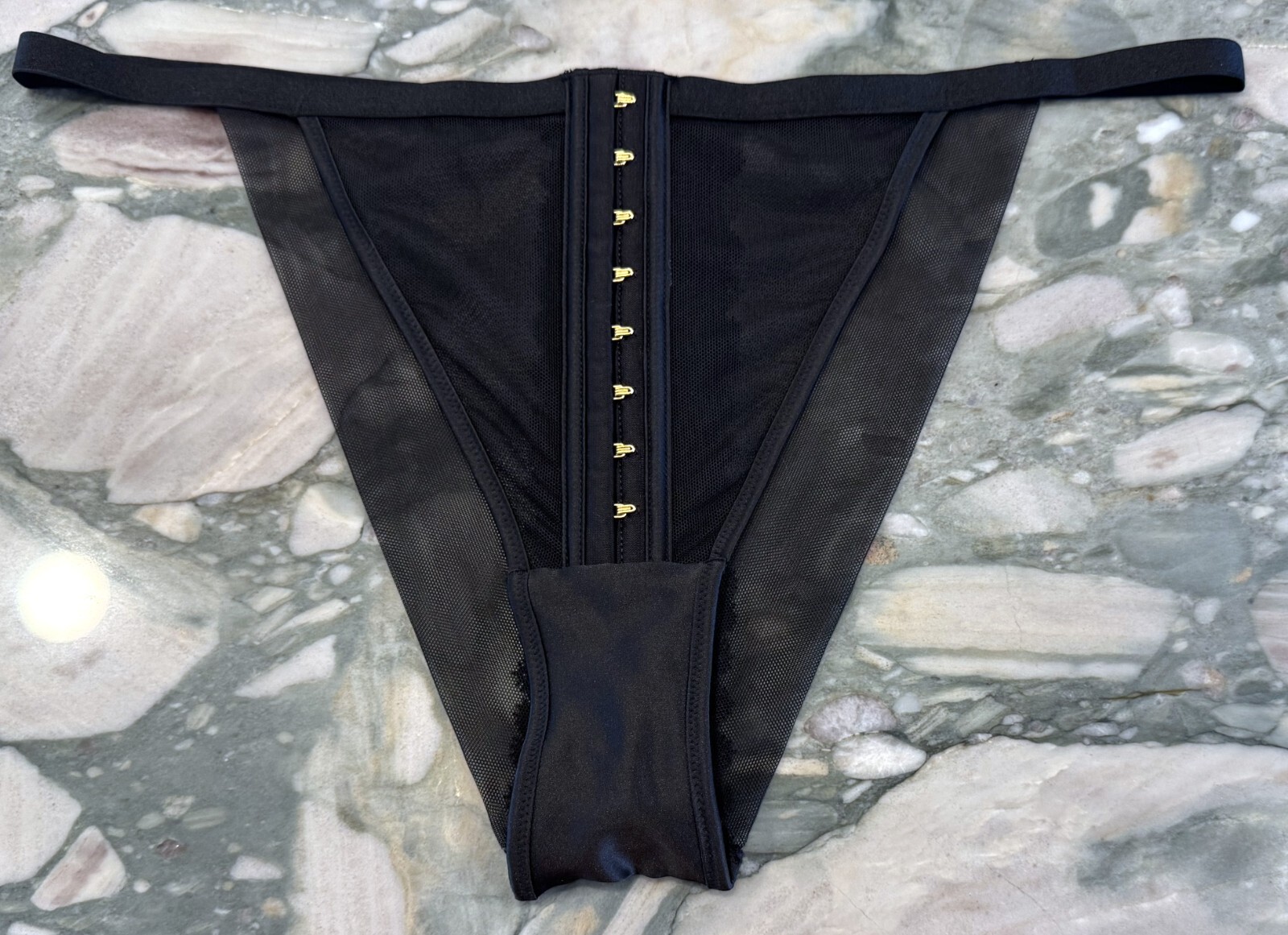 NEW Victoria Secret Very Sexy Luxe Satin Trim & Mesh Brazilian Panty – Black XL