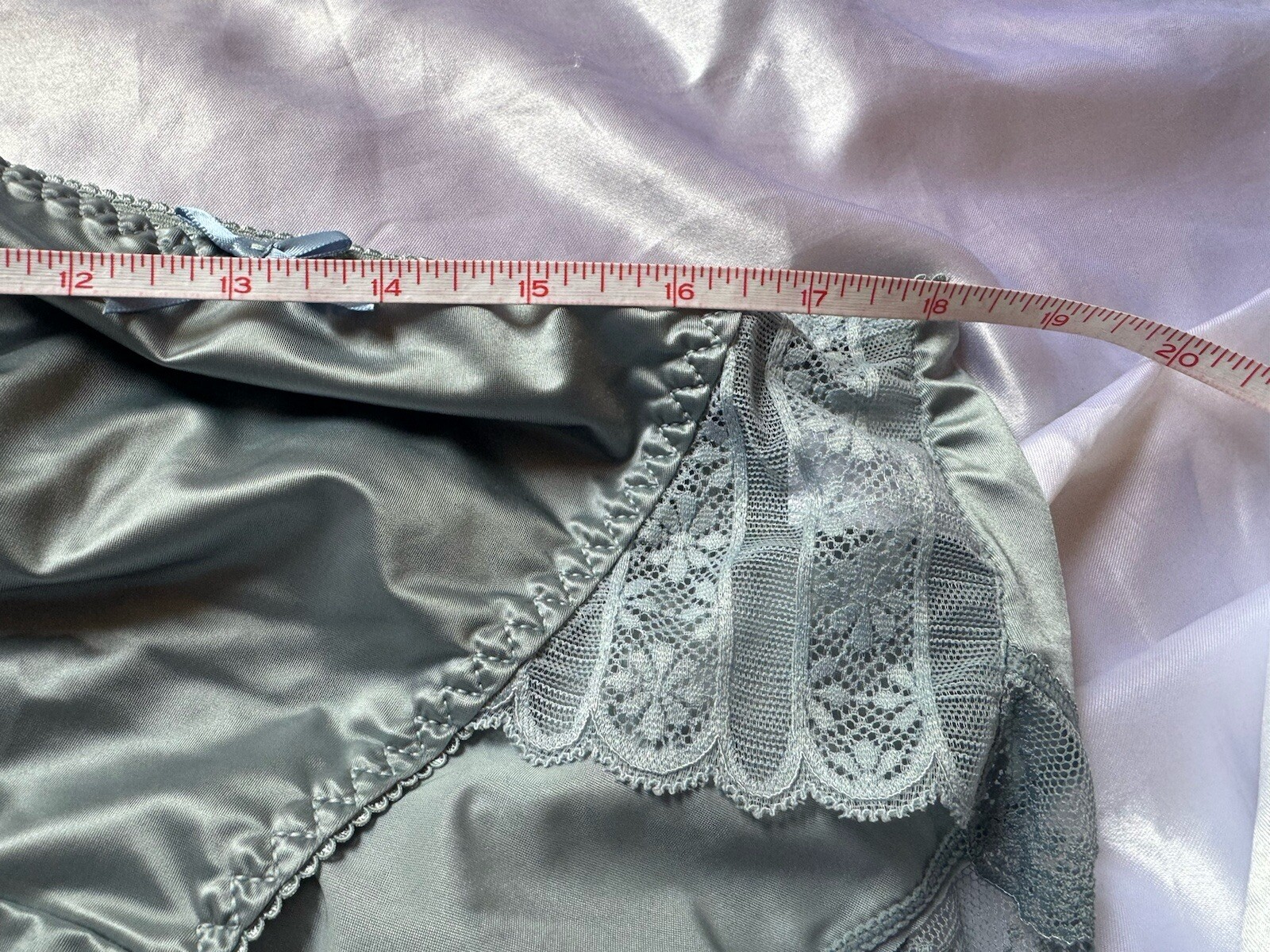 Ice Silver Blue Silky Satin Lace Trim Hip Bikini Brief Panties Sz Med