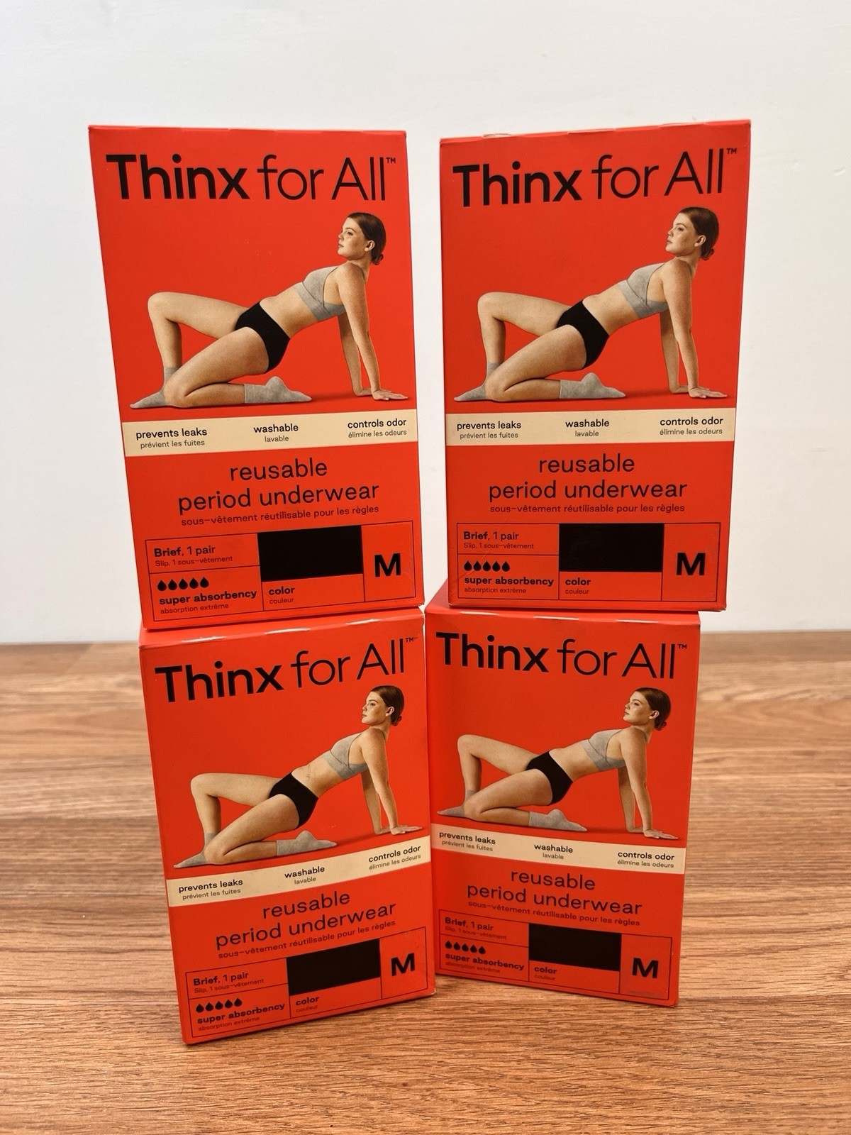 Lot of 4 Pairs THINX Reusable Period Briefs Underwear Super Absorbant Medium NEW