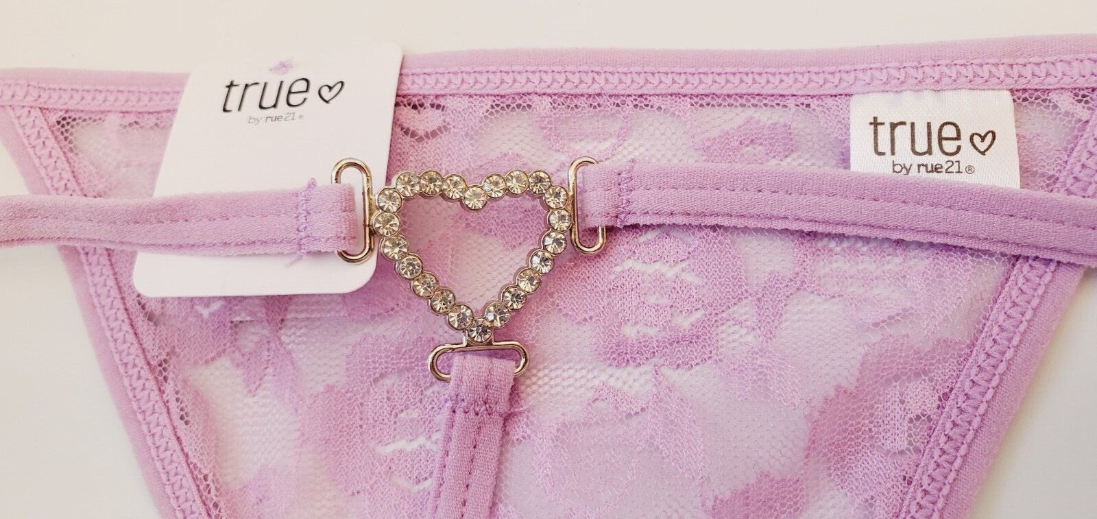 Rue 21 Women’s T Back Thong Panties X-LARGE Lavender Heart Rhinestone New