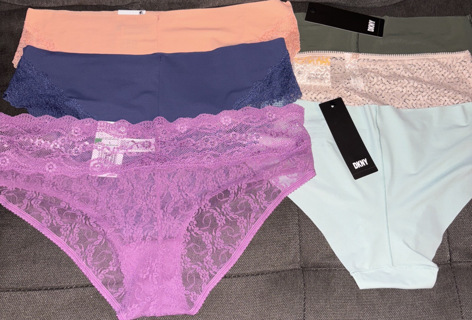 DKNY & b.’tempt’d Mixed Lot Of 6-Pairs Lace & Litewear Cheeky/Hipster Panties