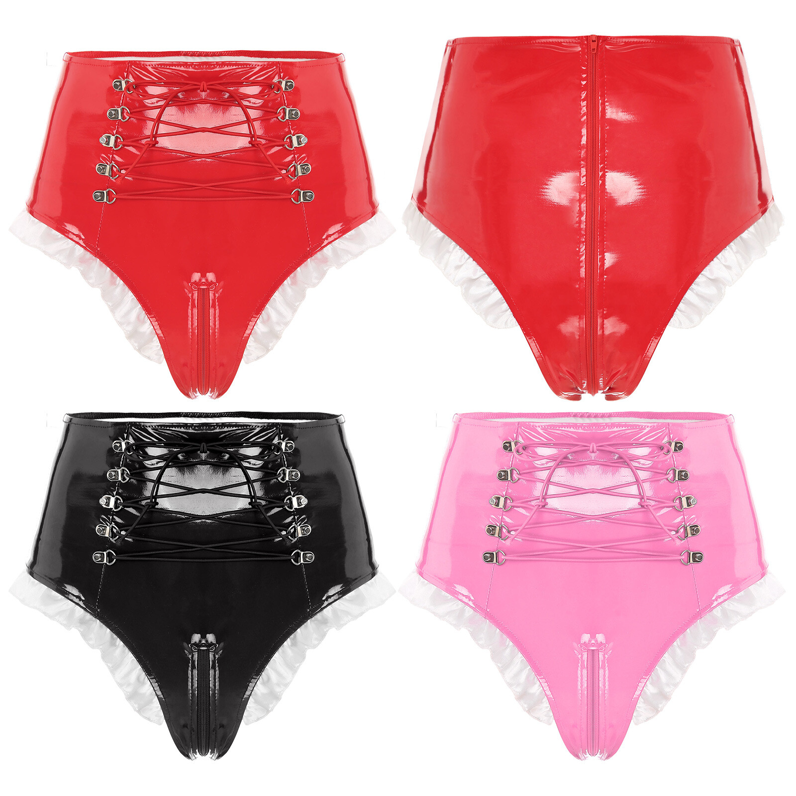 Womens PVC Leather Knickers Lace-up Booty Shorts Rave Dance Hot Pants Sissy Maid