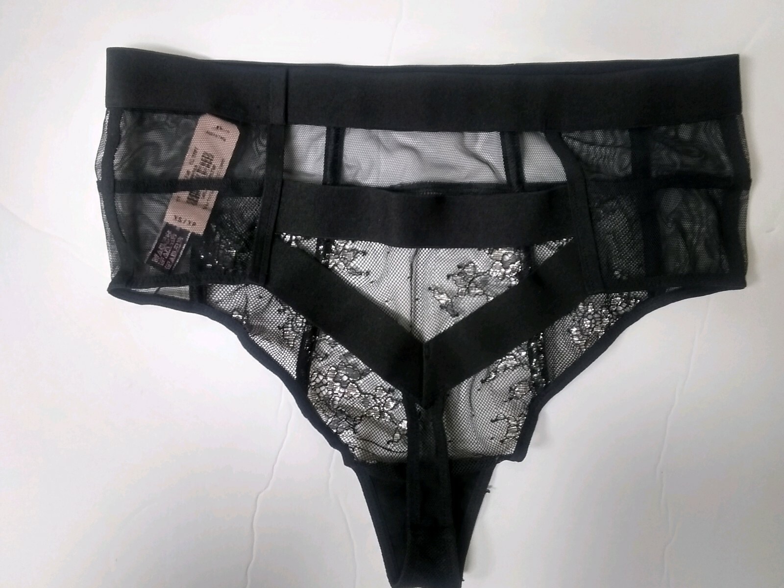 Victorias Secret Sexy Floral Silver Black CutOut Back High-Waist Thong XS
