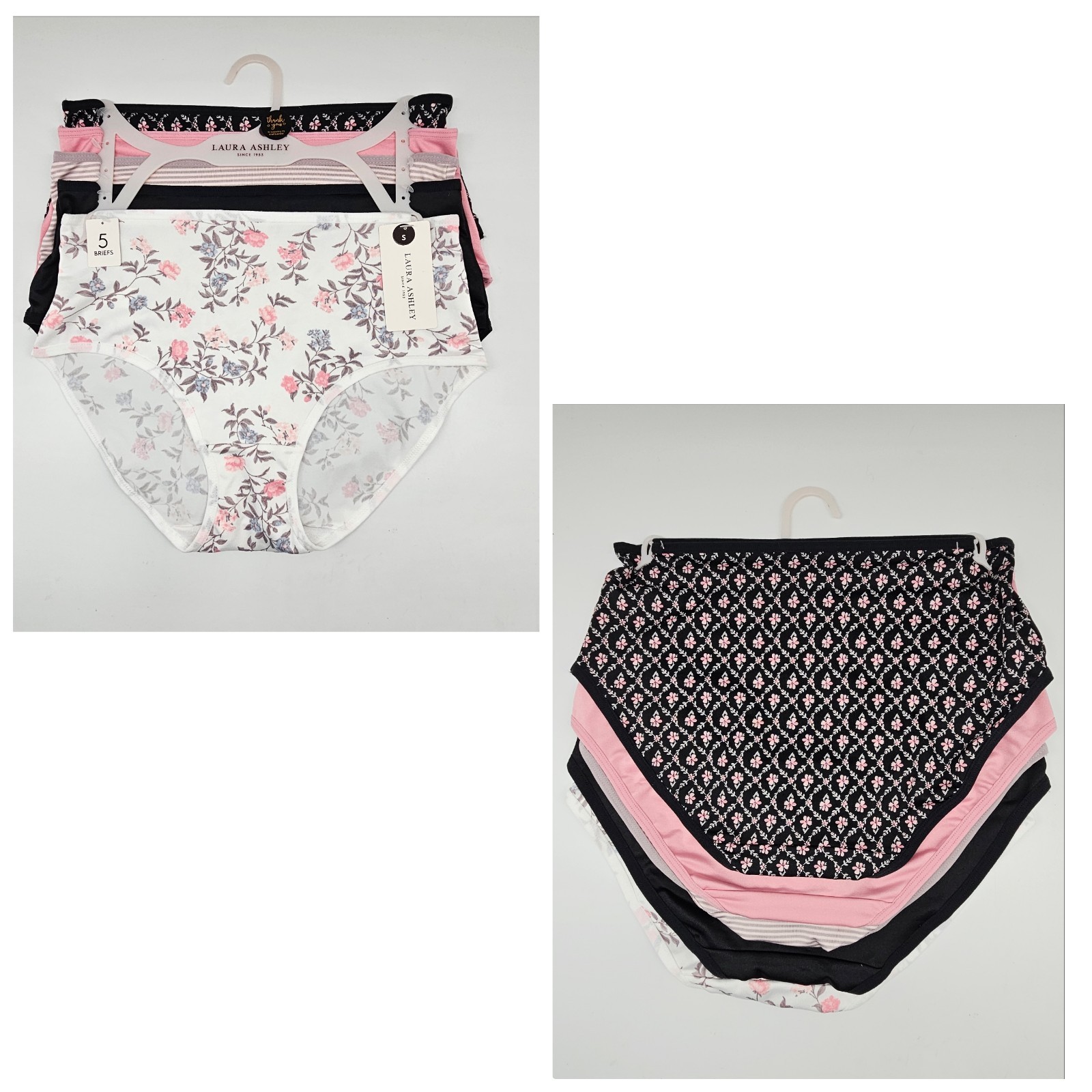 LAURA ASHLEY 5 Pk Women S M Soft Microfiber Brief Panties Black Beige Pink Cream