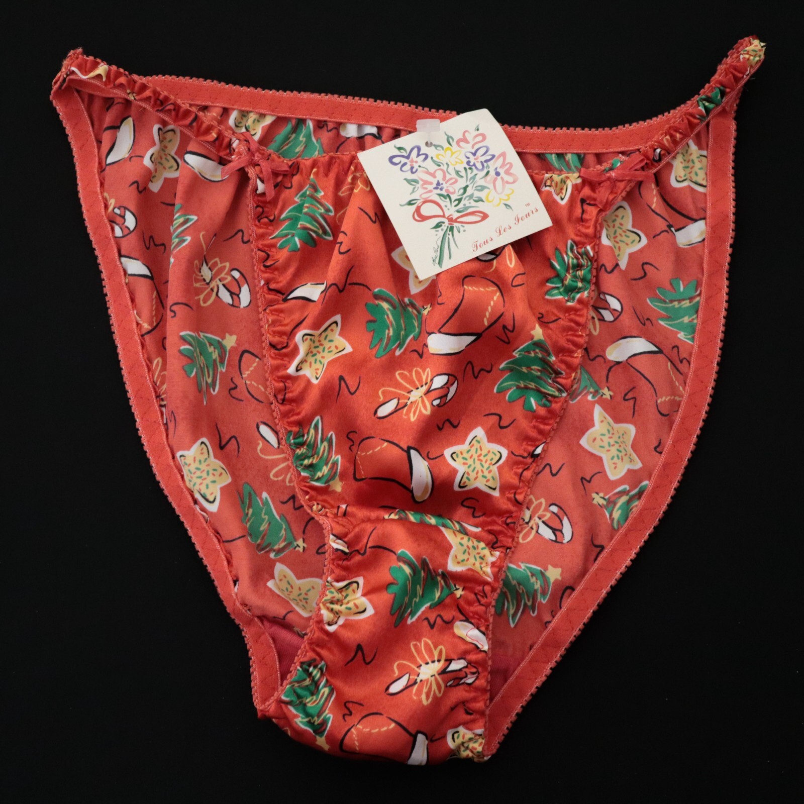 NEW Sears TRUE VTG 90s X-Mas Polyester Satin String Bikini Panty MEDIUM