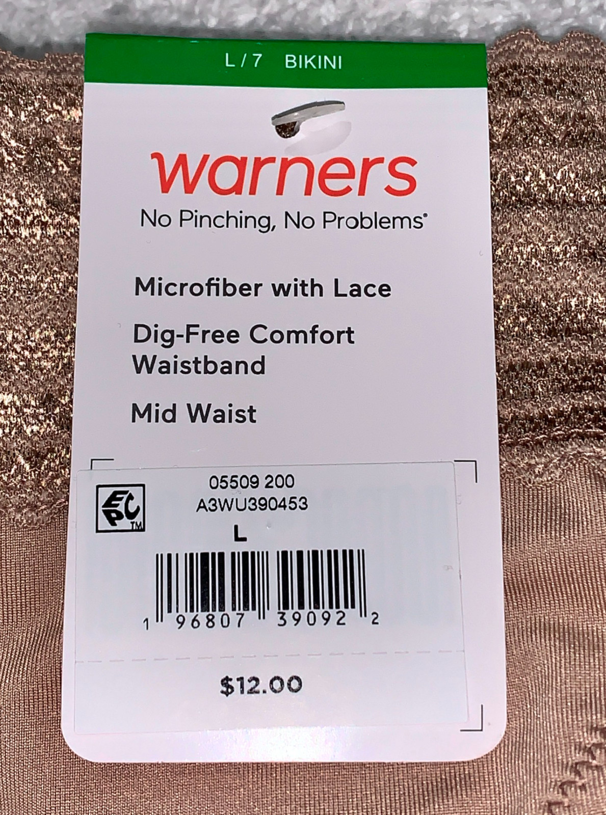 WARNERS No Pinching No Problems Lace Toasted Almond Bikini Panty Womens S XL 2XL