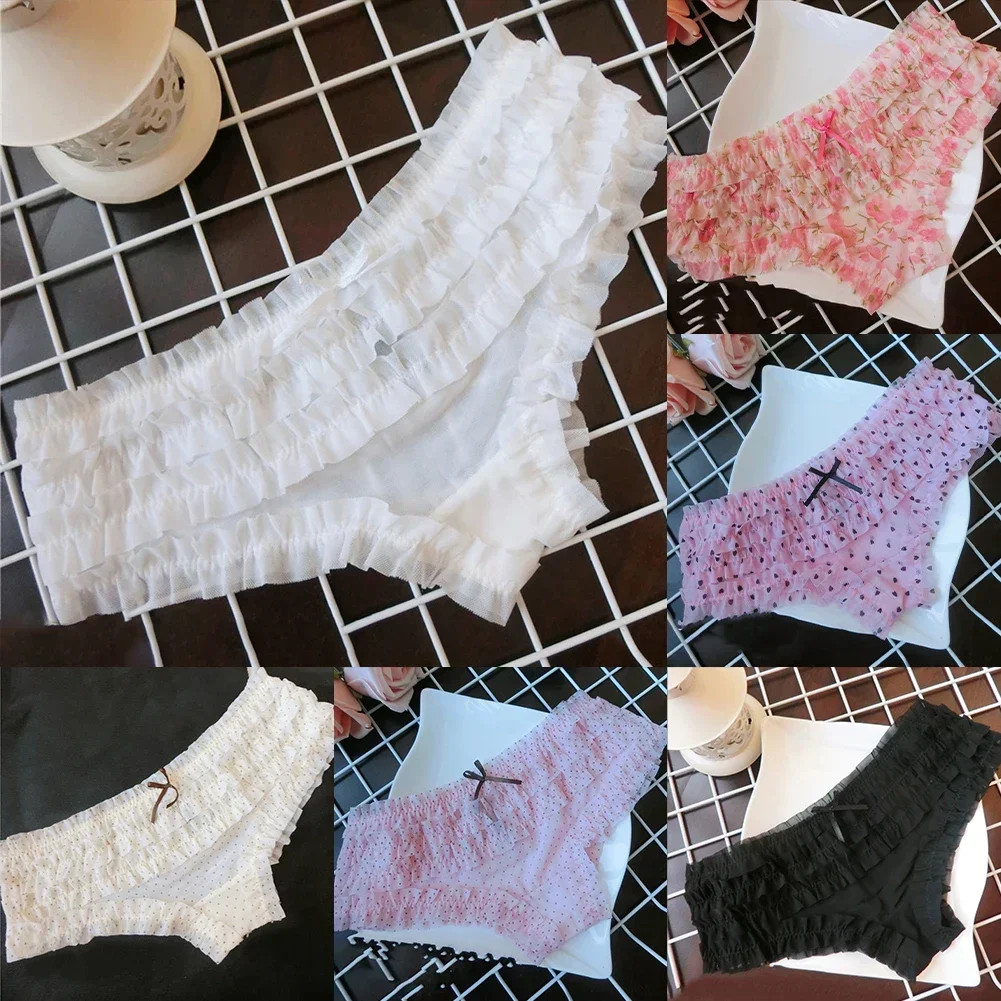 Lace Mid Rise Panties Polka Dot Mesh Soft Breathable Stretch Briefs Fit