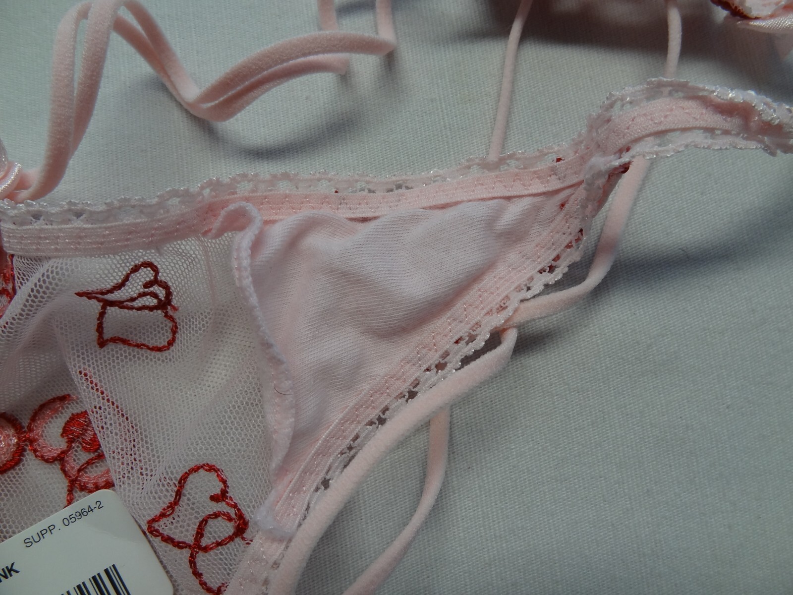 NWT Delicates 5 Fashion Heart Thong Panty Valentines Day Mesh Powder JCPenney