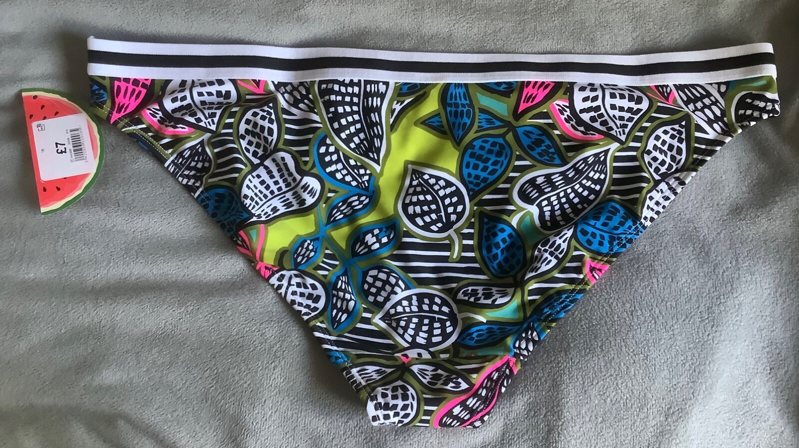 MATALAN -x2 Prs Neon Tropical Print Bikini Bottoms Size 18 Pink+Blue Multi -BNWT