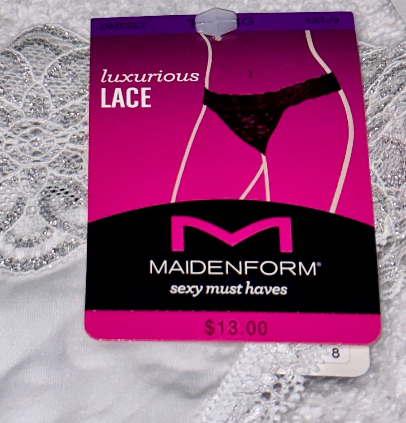 MAIDENFORM Sexy Must Haves Luxurious Lace White Silv Thong Panty Women S M L 2XL