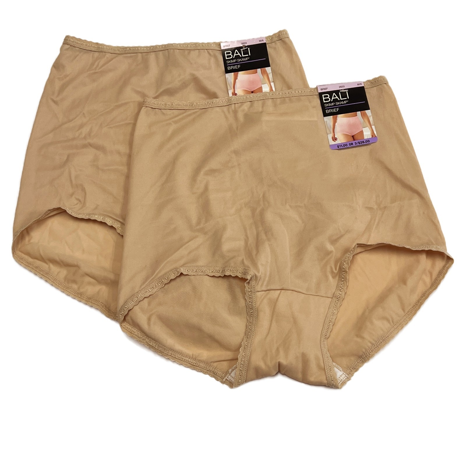 2 Bali Skimp Skamp Brief Panty M 6 MEDIUM Full Coverage Nylon Panties NWT 2633