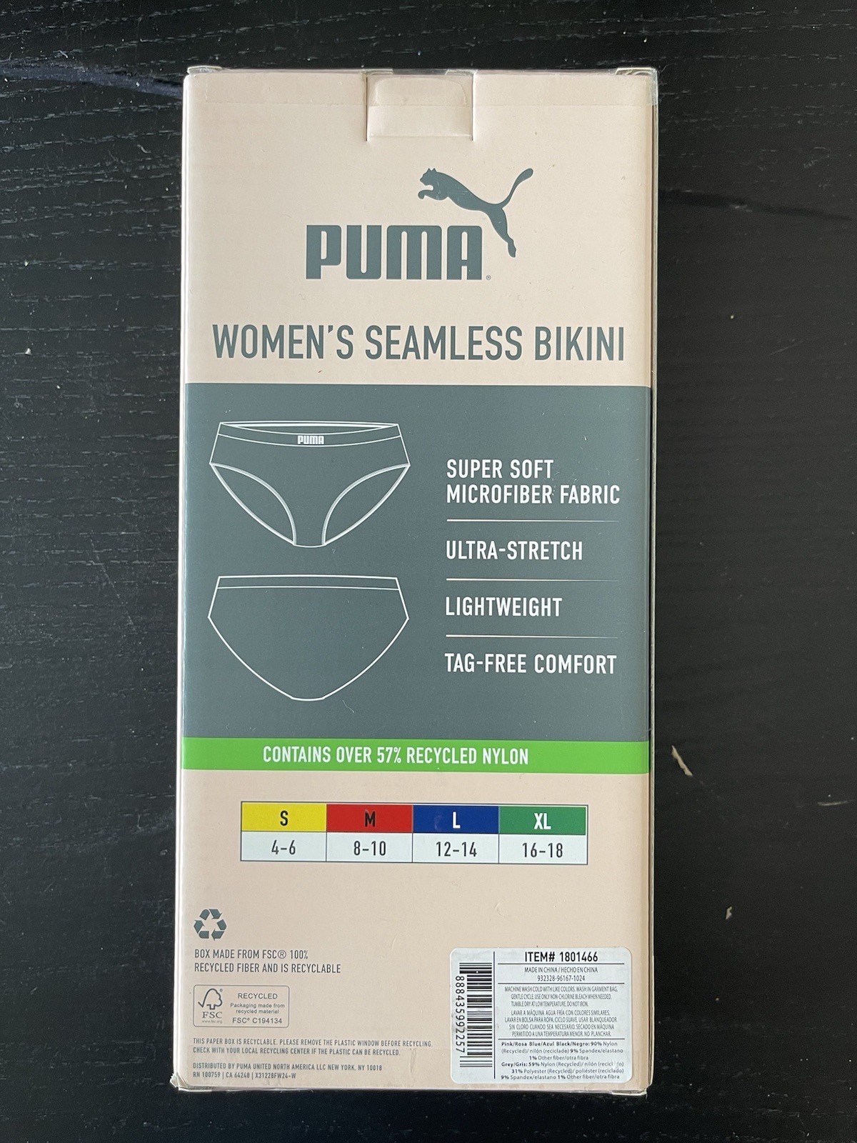 NEW Puma Womens Medium Seamless Bikini 4 Pack Recycled Nylon Ultra-Stretch