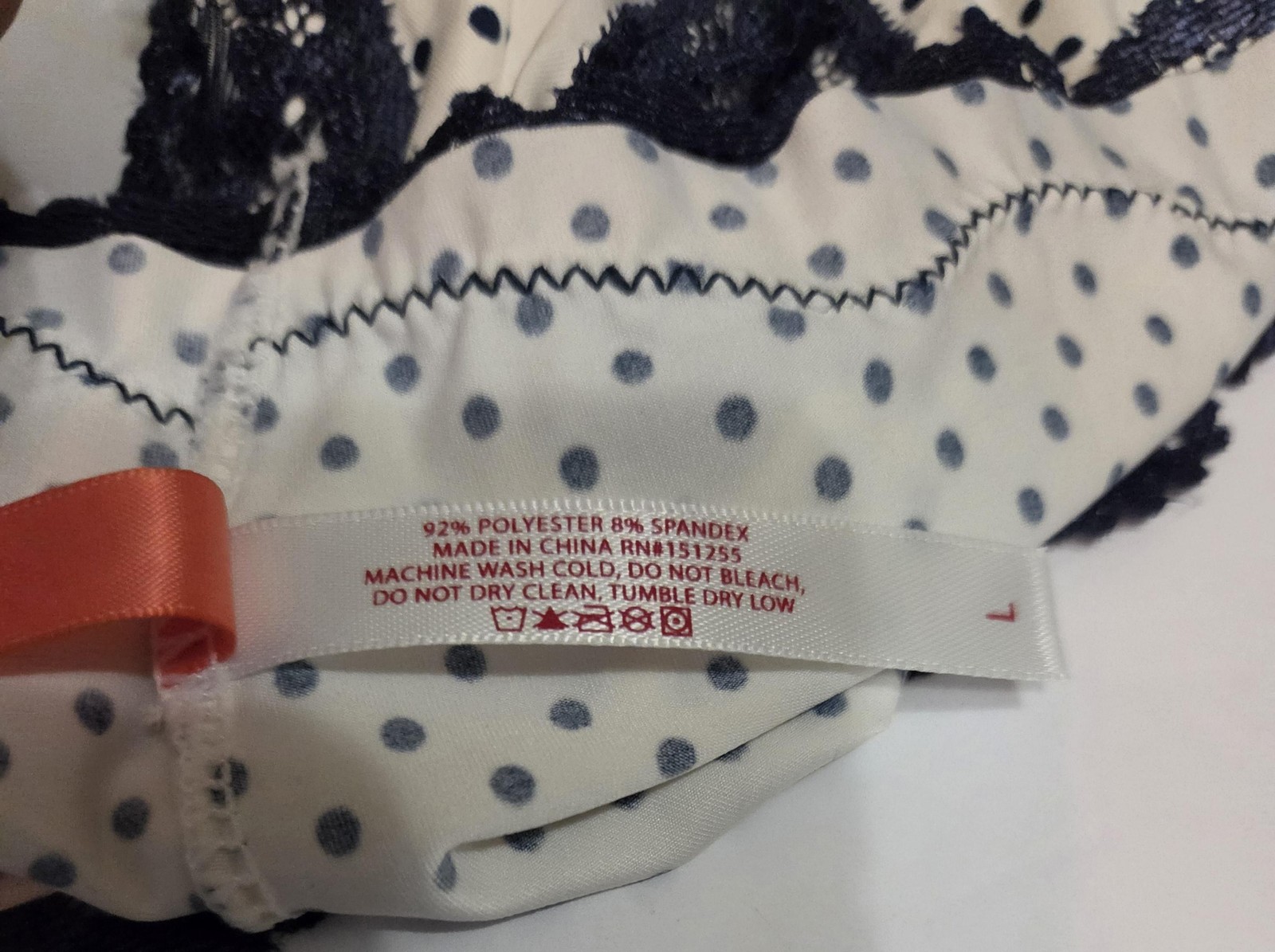Splendies Cheeky Panties Womens Large White Navy Polka Dot Lace Microfiber Bow