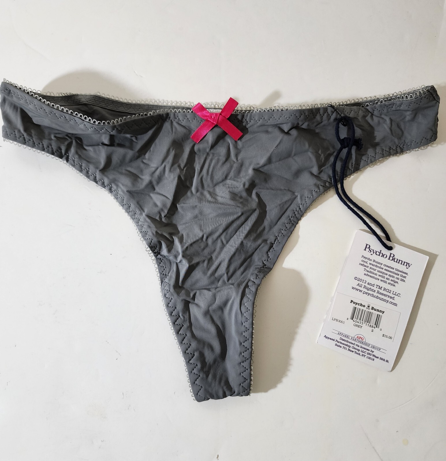 AUTHENTIC Psycho Bunny Women’s Thong Panties 2 Pcs White Navy & Gray Size XS NEW