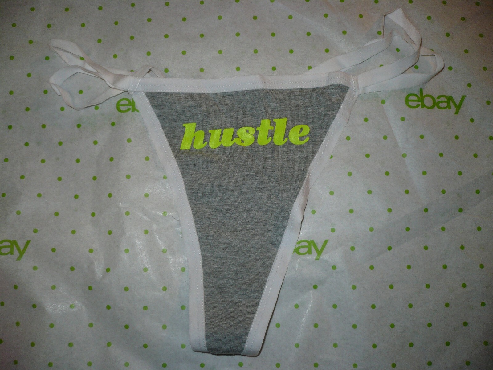 Rue 21 Women’s Thong Panties X-LARGE W Strappy Sides Gray & White Hustle NEW