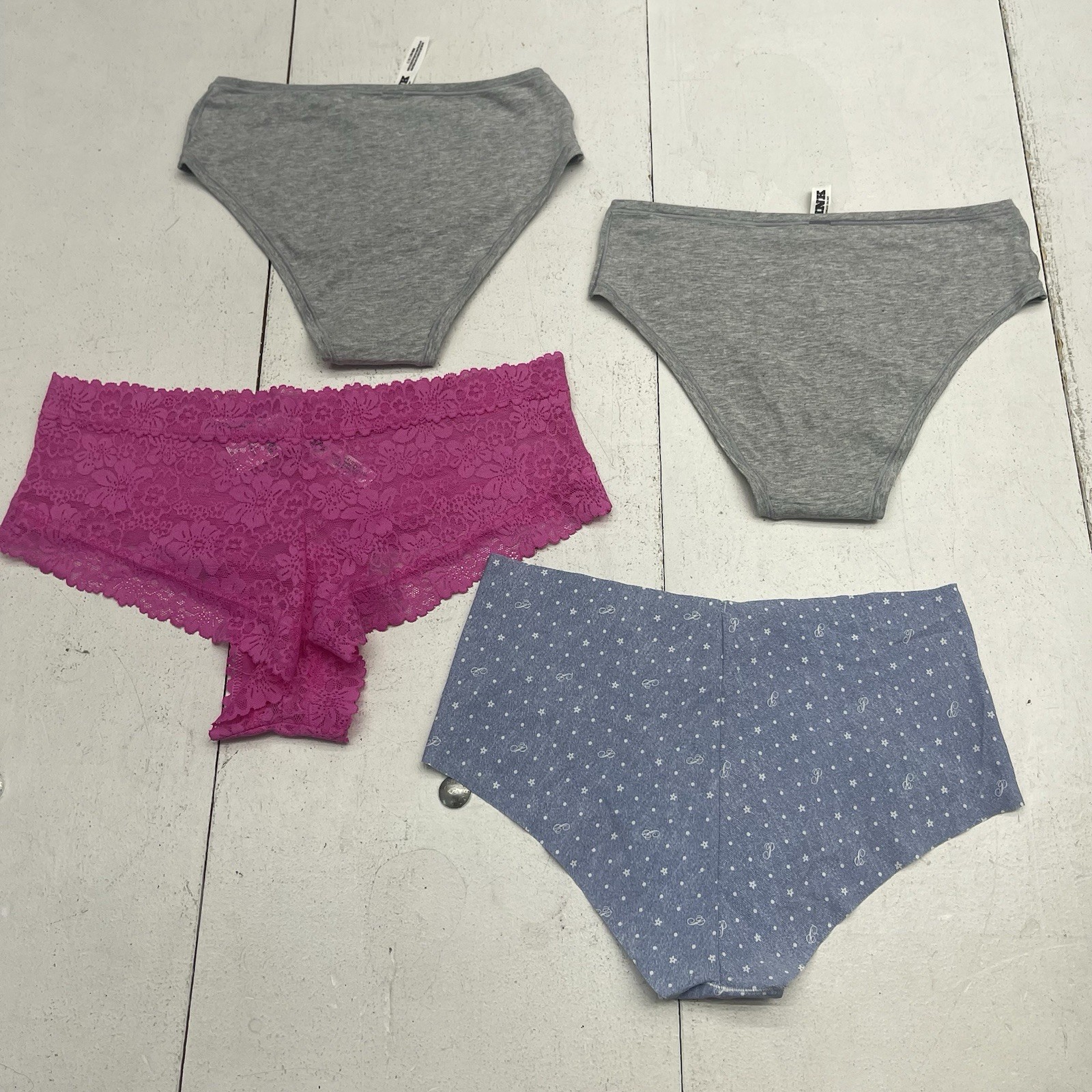 Pink Victoria’s Secret 4 Pack Pink Gray Blue Cheeky Underwear Women’s Large
