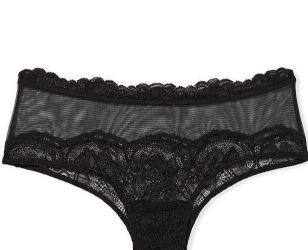 XL NOIR Black Scallop Floral Lace Mesh Very Sexy Cheeky Victorias Secret Panty