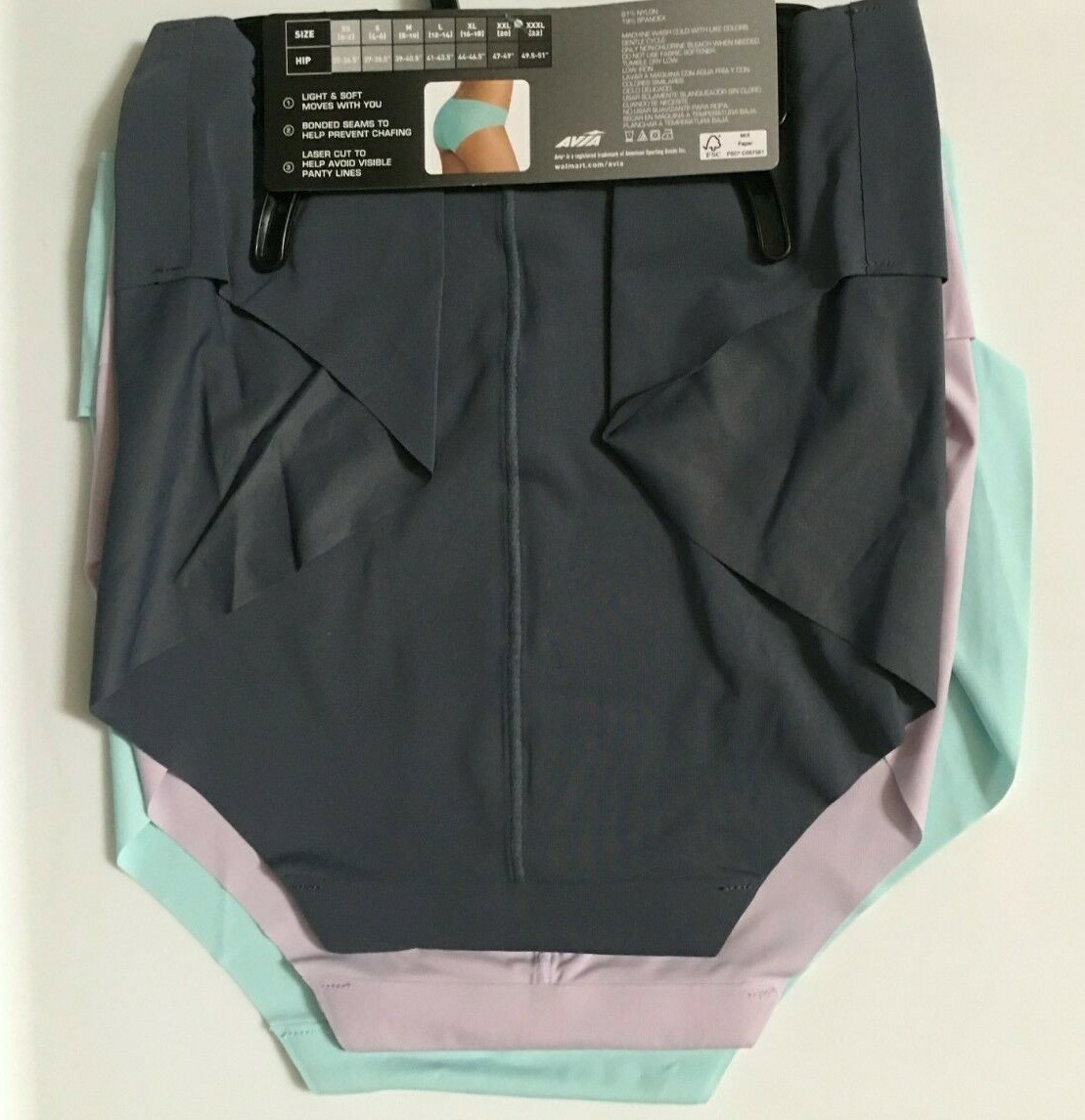 Hipster Panties Avia Teal-Lilac-Gray 3 Pair Laser Cut XS-XL(16-18)-2X(20)-3X(22)