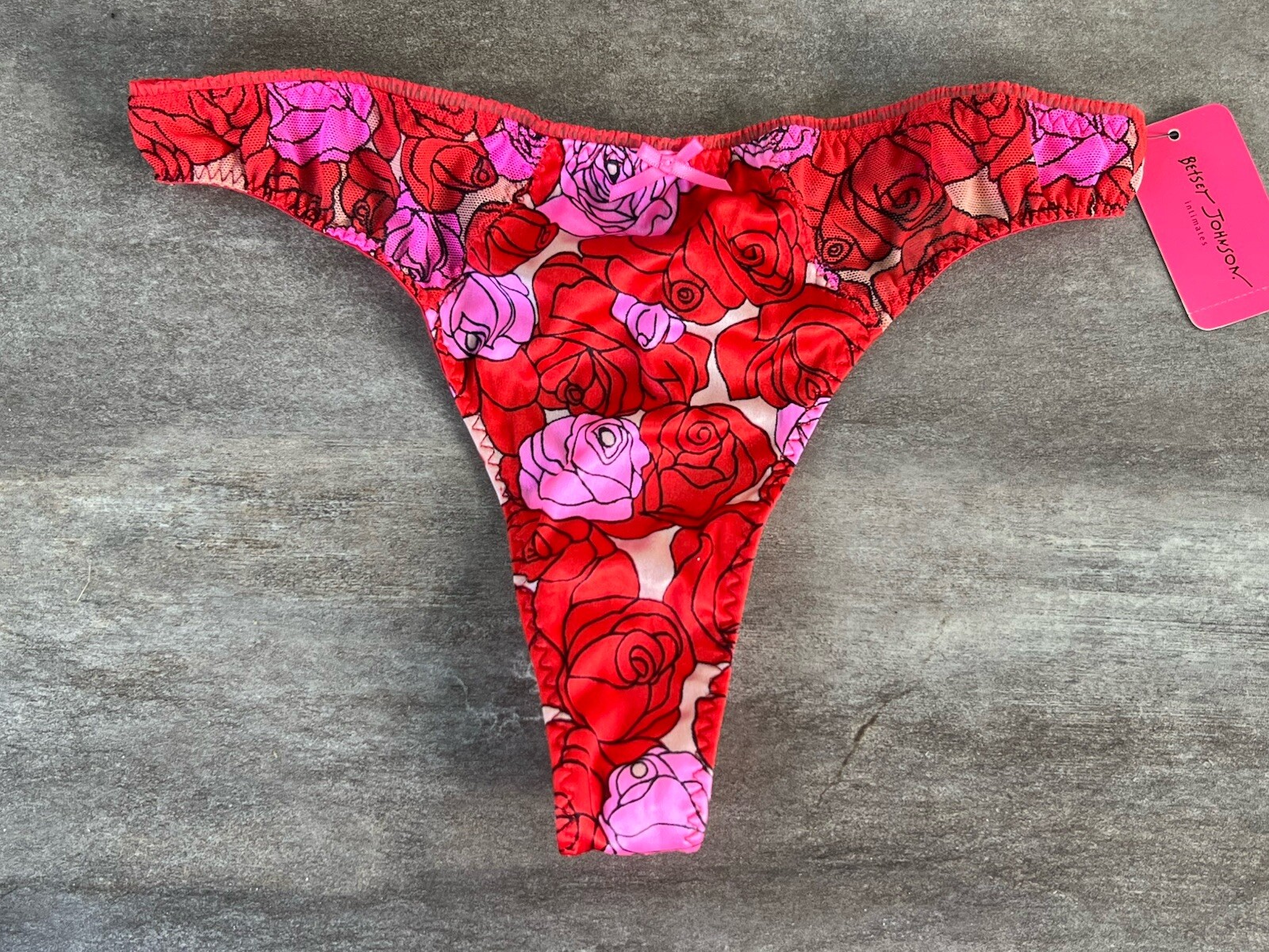 Vintage Betsey Johnson Silky Satin Thong Panty Rose M New