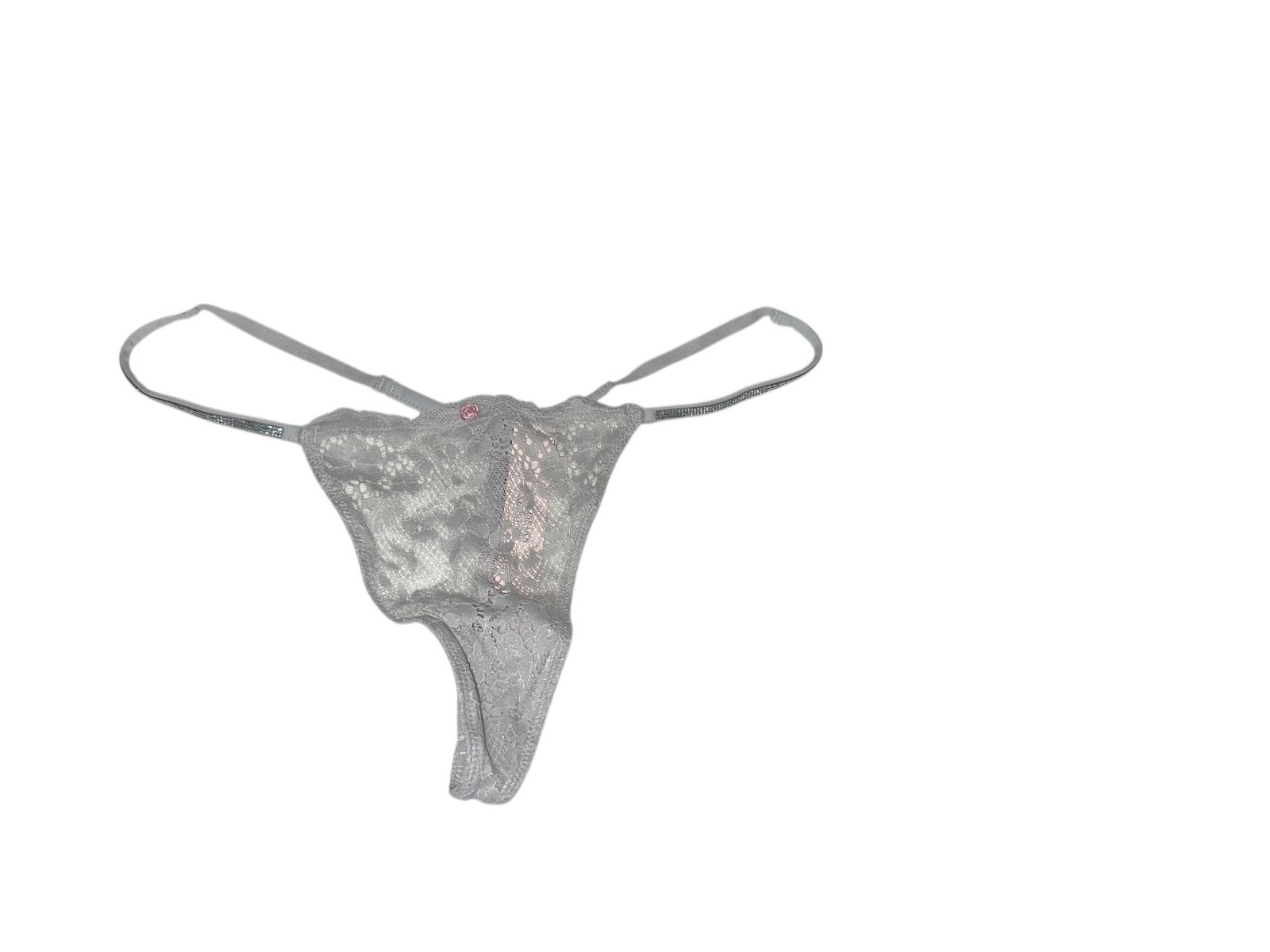 Victoria Secret Rhinestones Twinkle Strap Lace V-String Panty Color Gray New