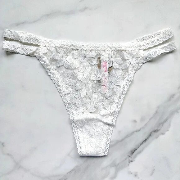 PINK Victoria’s Secret Classic Lace Strappy Thong Panty Coconut White M/L/XL