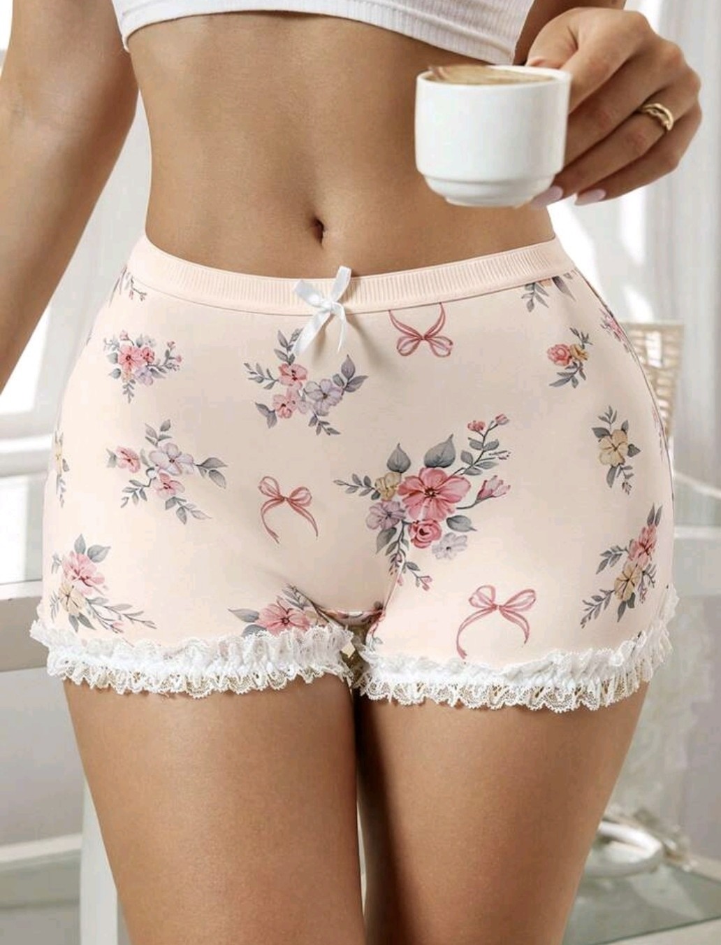 🍑 Peach Vintage Floral Style Silky Feel French Shorts Knickers Sissy L UK 12