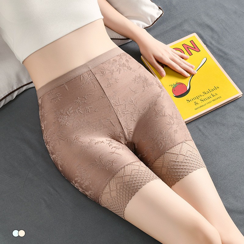 Women High waist Leggings Floral lace ice silk Plus size safety Underpants 92261