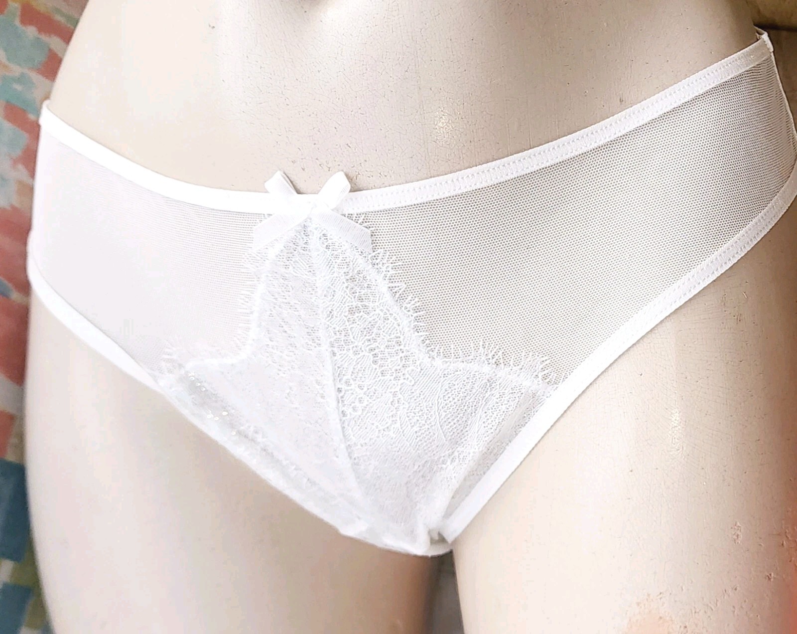 Victorias secret Rare Vintage Coconut 🥥 White Sheer Silver Shine Thong M Panty