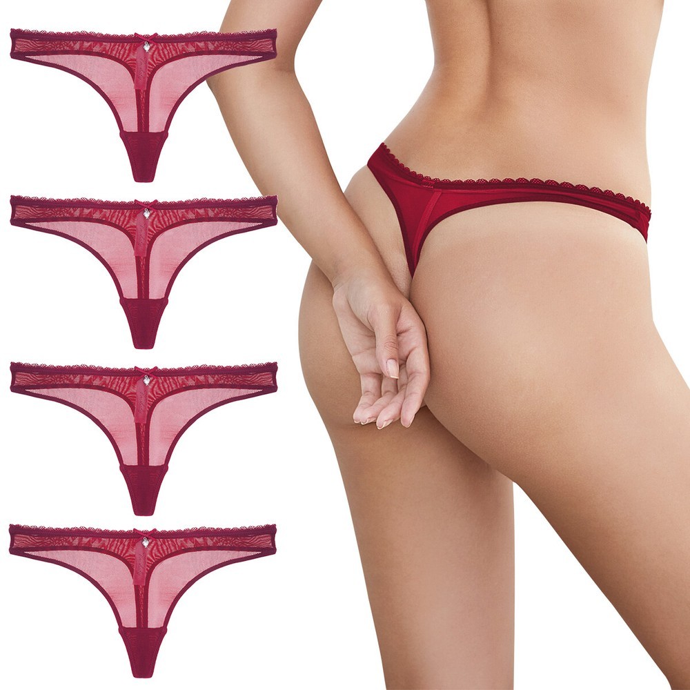 4-Piece Women’s Ultra-Thin Sexy Low Waisted Transparent Mesh Thong Set