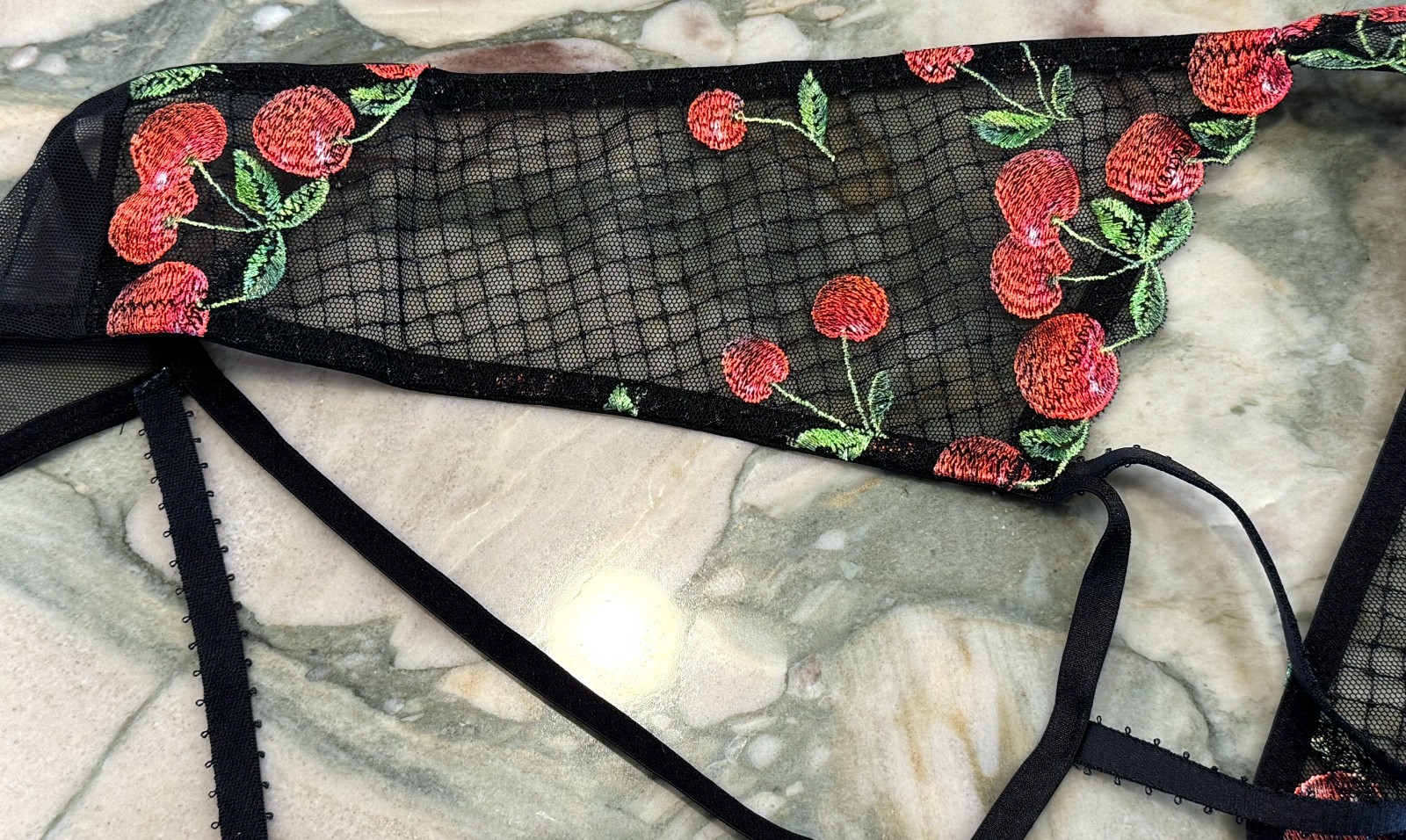 NEW Victoria Secret Very Sexy Cherry Embroidery Open Panty Black Cherries XL XXL
