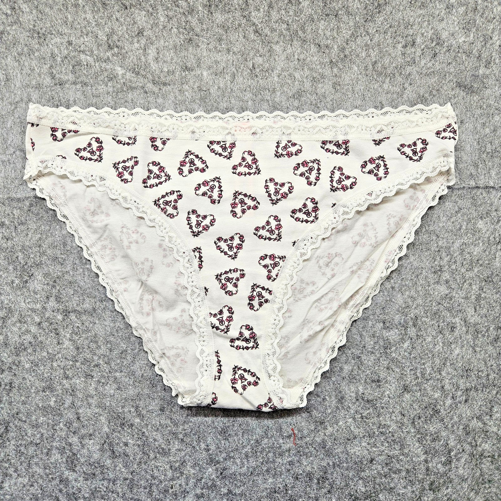 Victoria Secret Panty Women L Bikini 5 Pack Lot Cotton Love Logo Flower Hearts