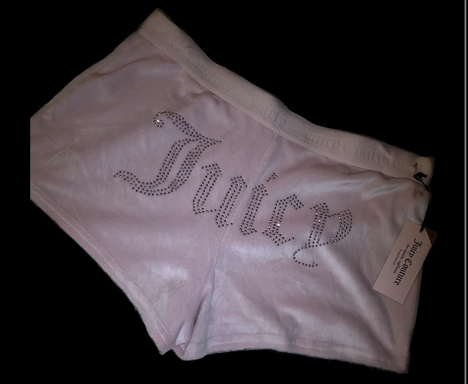 Juicy Couture Pink Boyshort Panties Women’s Size M Stretch Rhinestone Logo