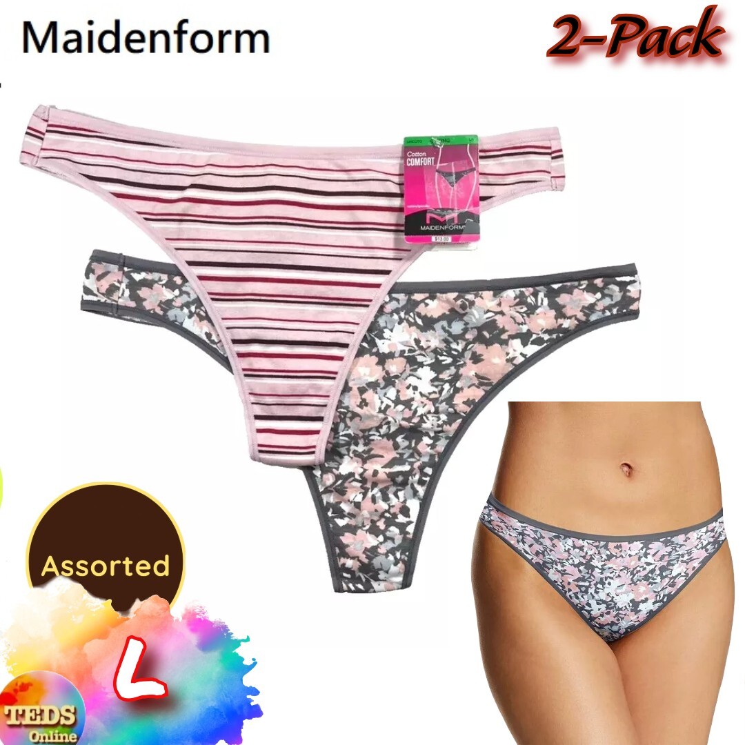 NWT 2-Pack Maidenform Women’s L Cotton Comfort Thong Underwear DMCOTG