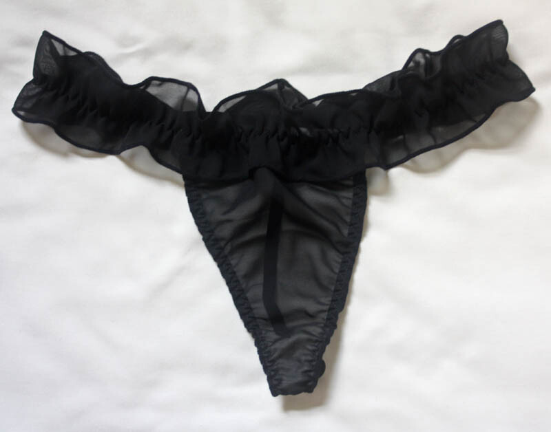 Black Chiffon Ruffled Thong – Size Large