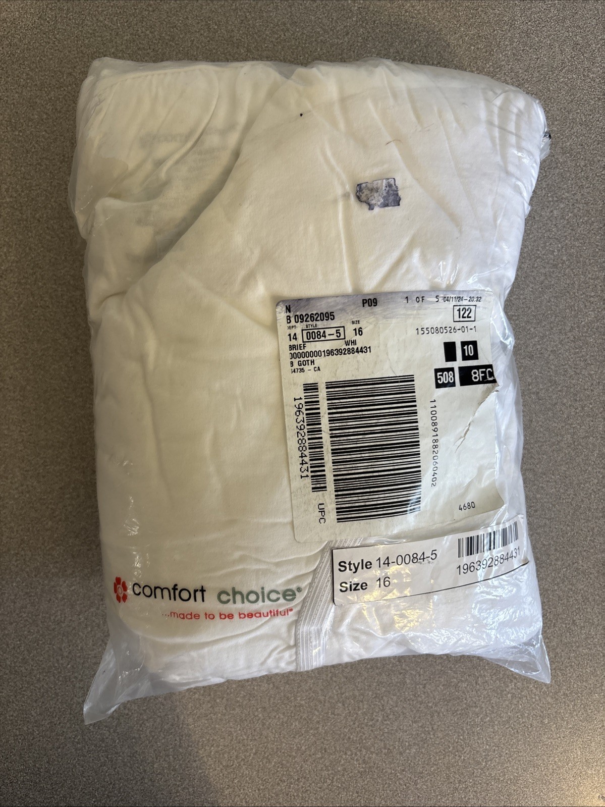 NWT White Comfort Choice 10 Pair Pack Cotton Brief Panties Size 16 Open Pack