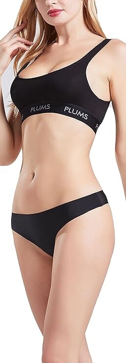 PLUMS Underwear Co Women’s 7 Packs Laser-Cut Seamless Thong Brief Black Panties