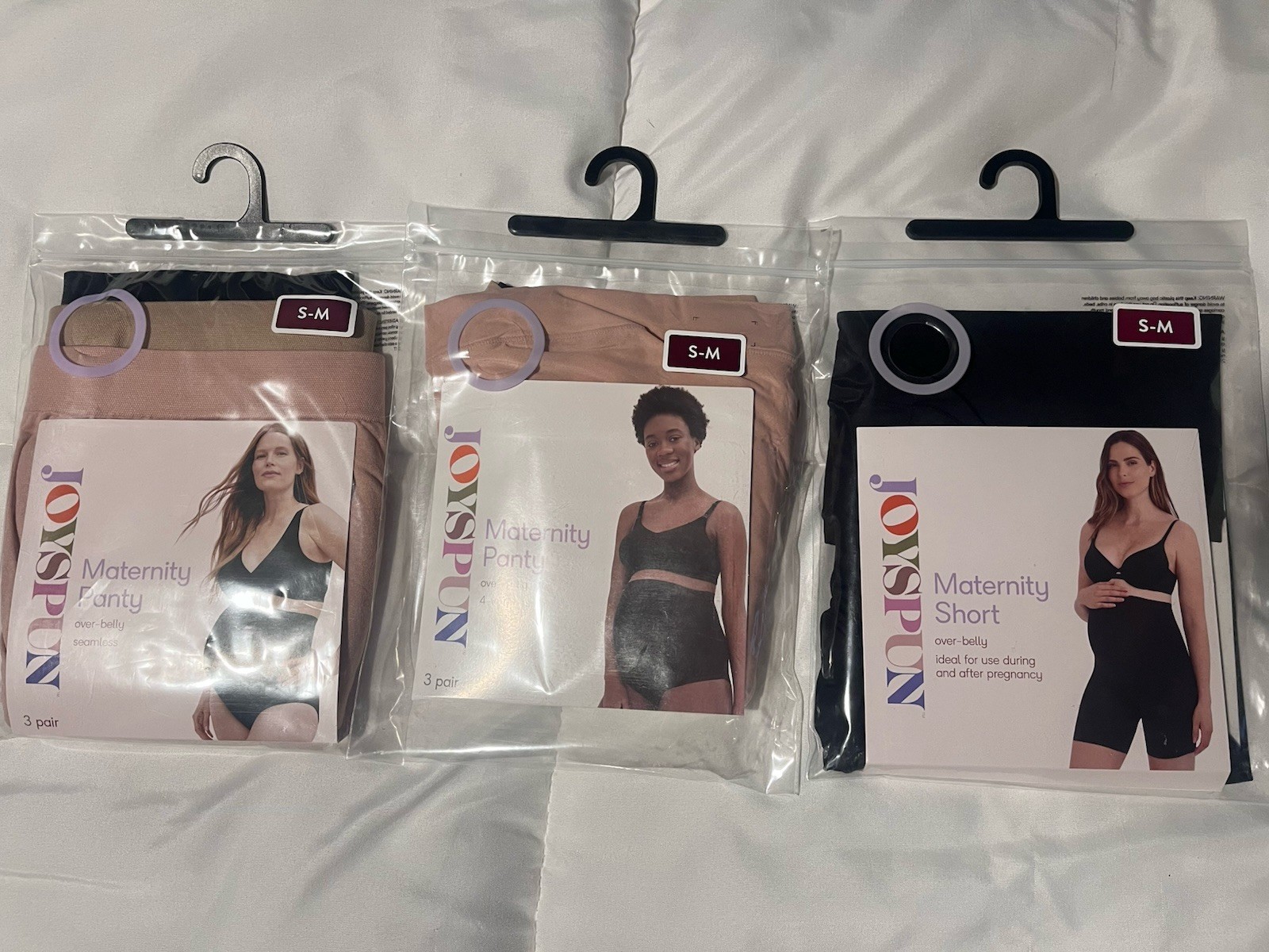 NWT – 3 Pack Joyspun Maternity Panties And Over Belly Short In Nude And Black