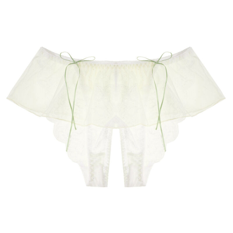 Womens Sheer Lace Panties See-through Crotchless Skirted Briefs Thongs Sleepwear