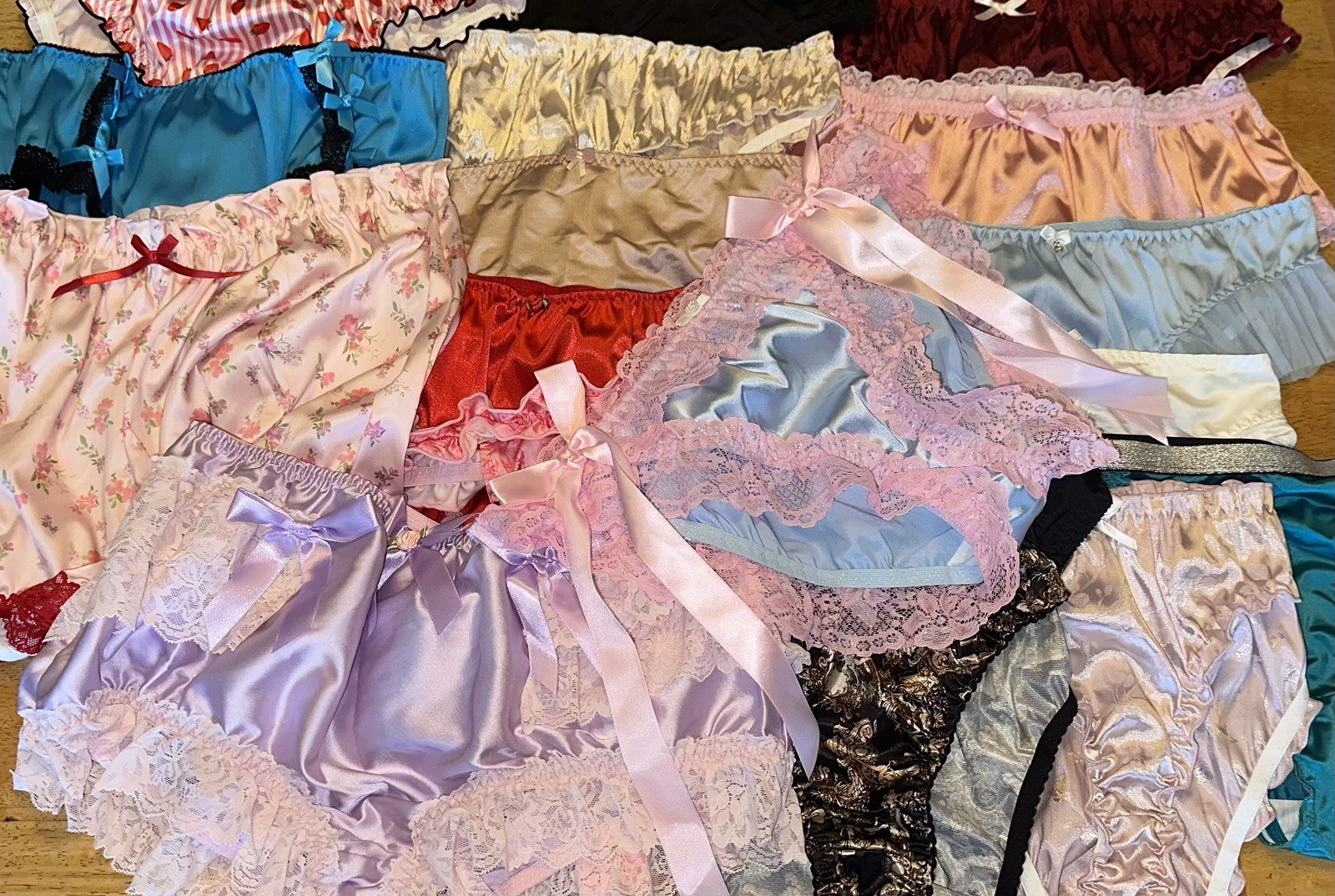 20 Lot XL NEW Sissy Panties Glossy Satin Lacy Buttery Briefs Knickers Bloomers