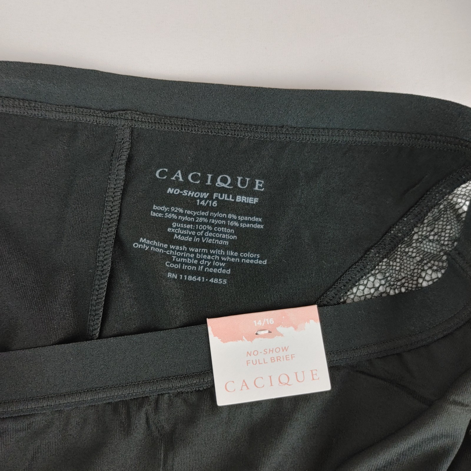 Lane Bryant Cacique No Show Full Brief Plus Panty Panties 14/16 Black Lace Back