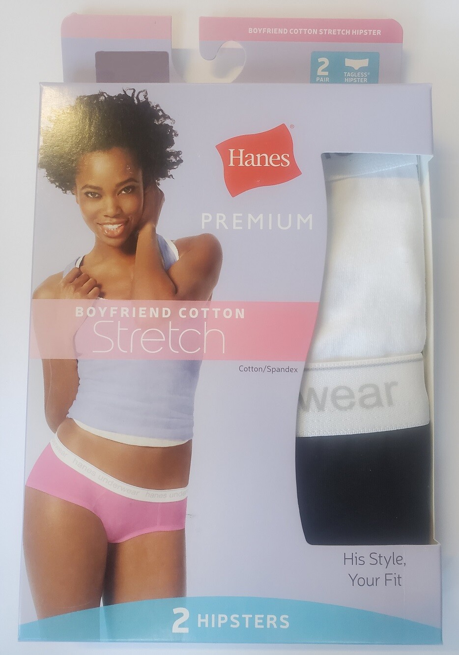 Hanes Premium Women’s Boyfriend Ring Spun Cotton Stretch Hipster Briefs 2-Pack